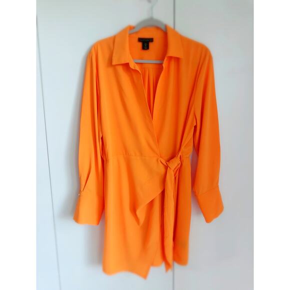 House of Harlow 1960 Orange Mini Wrap Dress Long Sleeve happy Fun Statement - Picture 4 of 7